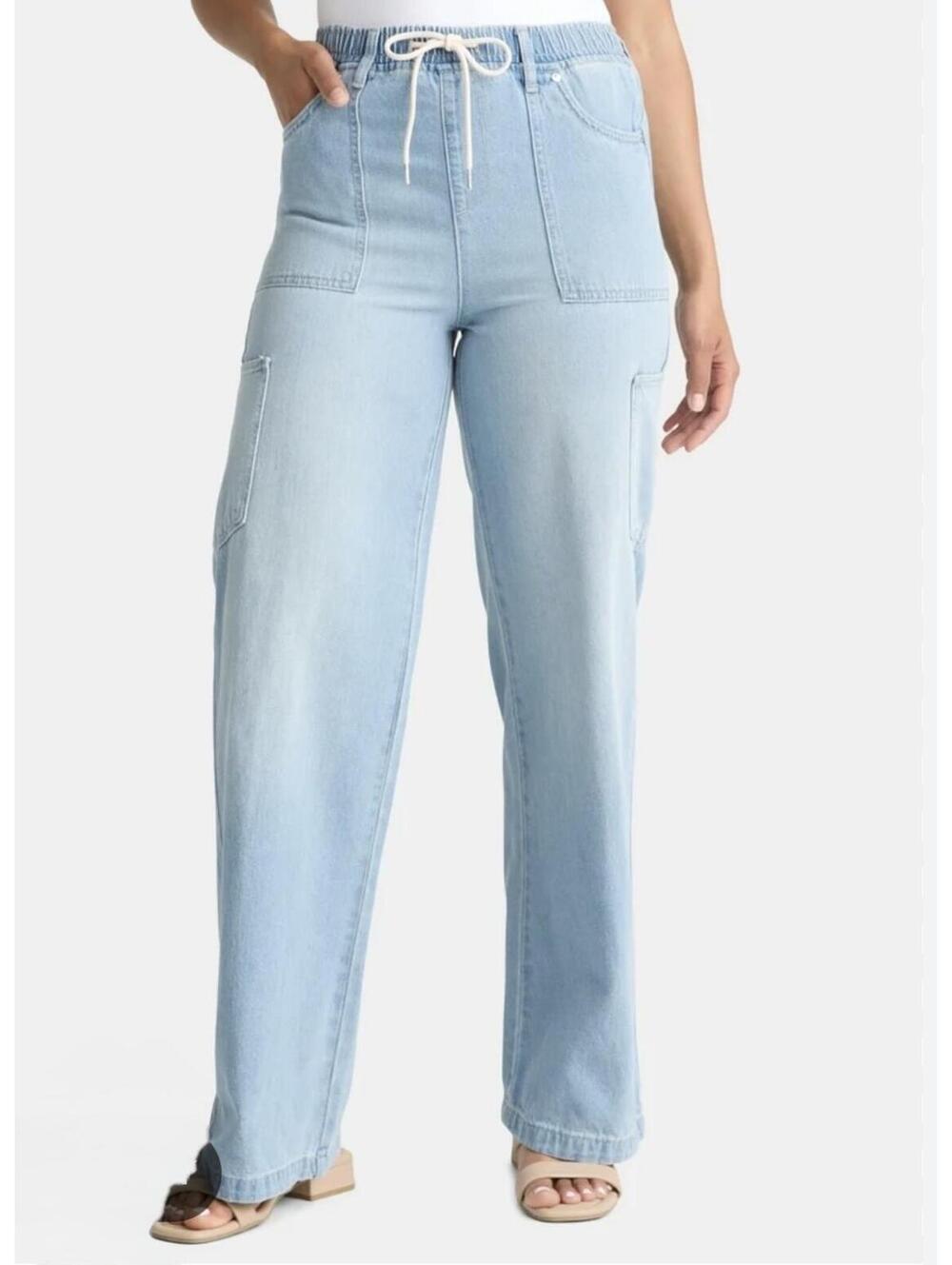 Madden NYC Women’s Pull On Wide Leg Utility Jeans Size M